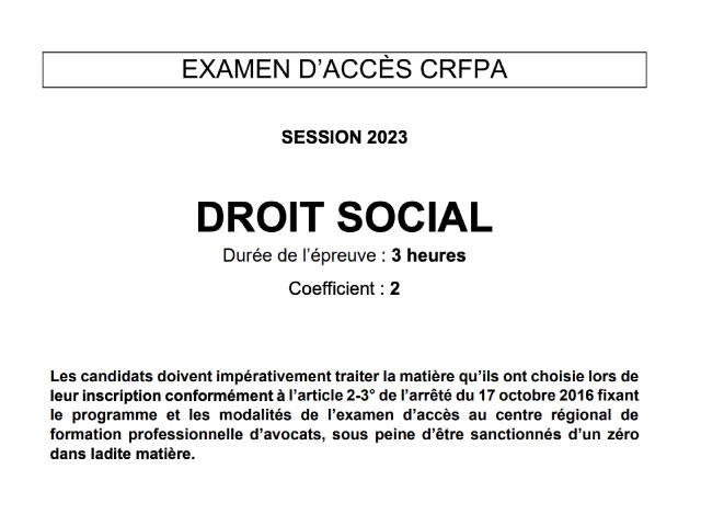 CRFPA : Préparation à l'épreuve de droit social (sujet 2023)