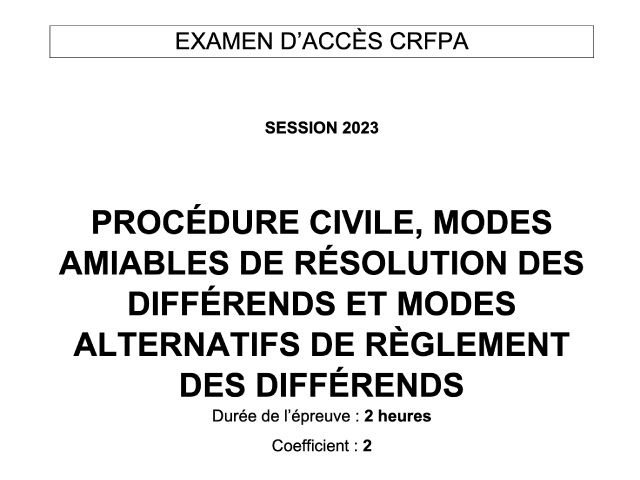 CRFPA : Préparation à l'épreuve de Procédure civile (sujet 2023)